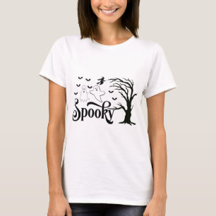 Spooky Ghosts Tree Birds Heks op bezem Halloween T-shirt