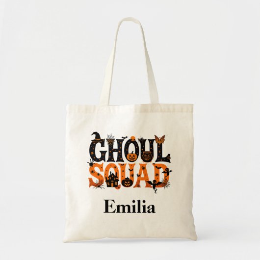 Spooky Ghoul Squad Halloween Custom Name Tote Bag (Voorkant)