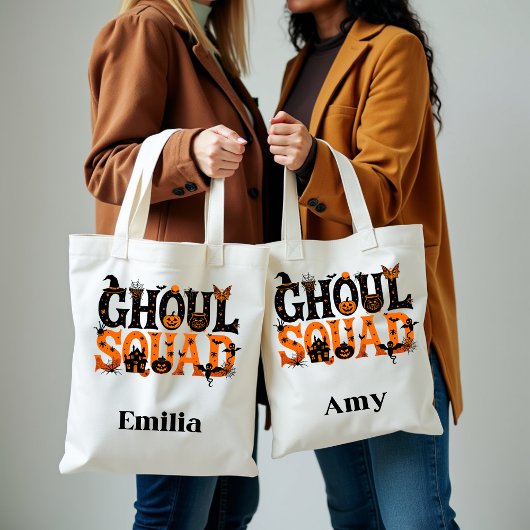 Spooky Ghoul Squad Halloween Custom Name Tote Bag