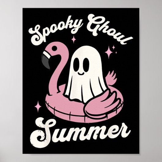 Spooky Ghoul Summer Schattige Ghost Flamingo Summe Poster (Voorkant)