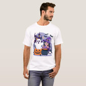 Spooky Girl en Pumpkin Ghost Pot Halloween T-shirt (Voorkant volledig)