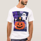 Spooky Girl en Pumpkin Ghost Pot Halloween T-shirt (Voorkant)