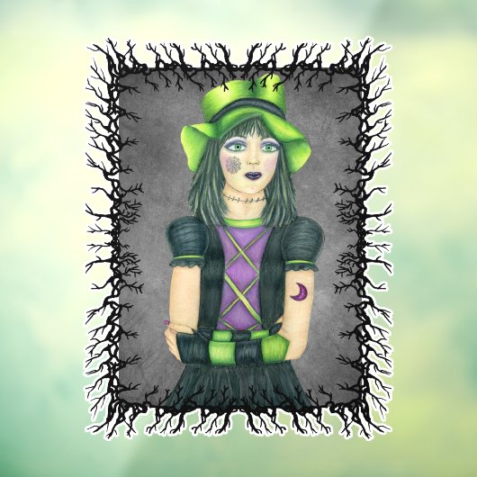Spooky Girl Green Pet Barbed Black Branch Lijst Raamsticker (Vel 3)