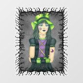 Spooky Girl Green Pet Barbed Black Branch Lijst Raamsticker (Vel)