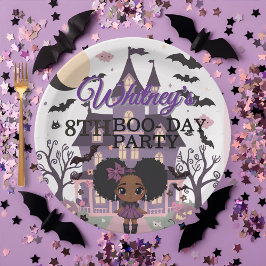 Spooky Girl Paarse afro-puff Verjaardagsfeestje Papieren Bordje