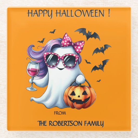 Spooky Girly Ghost Halloween Glazen Onderzetter (Voorkant)