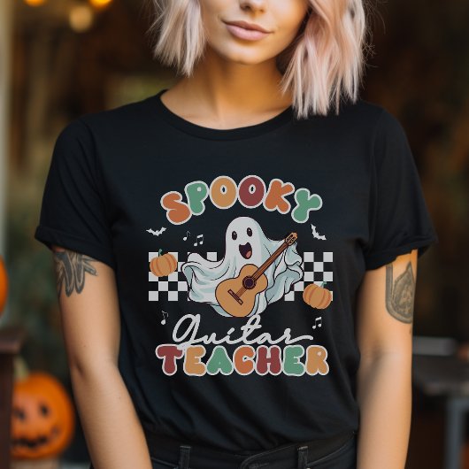 Spooky Gitaarleraar Halloween Muziek T-shirt