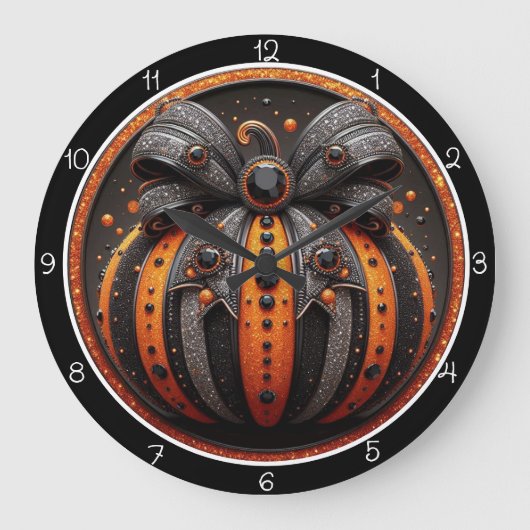 Spooky Glitter Bow Pumpkin Grote Klok (Voorkant)