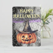 Spooky Glitter Happy Halloween Witch Pet Pompoen Feestdagenkaart (Staand voorkant)