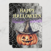 Spooky Glitter Happy Halloween Witch Pet Pompoen Feestdagenkaart (Voorkant / Achterkant)