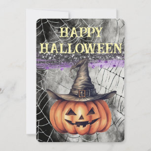 Spooky Glitter Happy Halloween Witch Pet Pompoen Feestdagenkaart