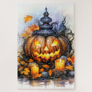Spooky gloeiende Halloween pompoen Legpuzzel