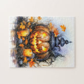 Spooky gloeiende Halloween pompoen Legpuzzel (Horizontaal)