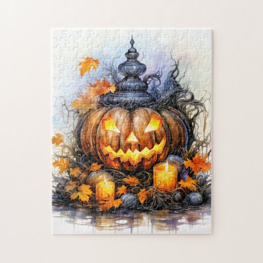 Spooky gloeiende Halloween pompoen Legpuzzel (Verticaal)