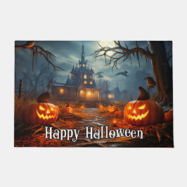 Spooky gloeiende Halloween pompoenen Deurmat