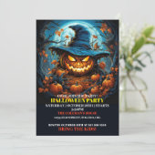 Spooky gloeiende pompoen Halloween Party uitnodigi Kaart (Staand voorkant)