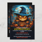 Spooky gloeiende pompoen Halloween Party uitnodigi Kaart (Voorkant / Achterkant)