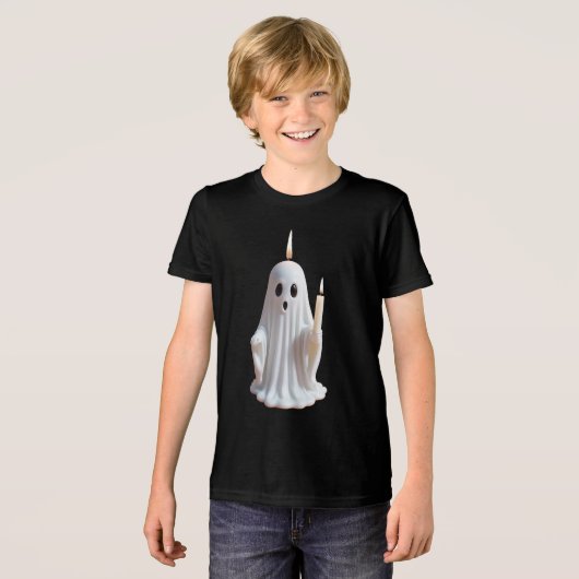 Spooky Glow: The Haunted Candle Ghost Tri-Blend Shirt (Voorkant volledig)