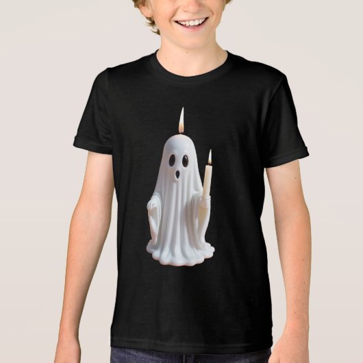 Spooky Glow: The Haunted Candle Ghost Tri-Blend Shirt (Voorkant)