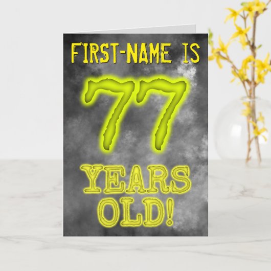 Spooky Glowing Aura Look "77 JAAR OUD!" + Naam Kaart (Gele Bloem)