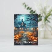 Spooky Goed verlicht Nefarious Pumpkin Happy Hallo Briefkaart (Staand voorkant)