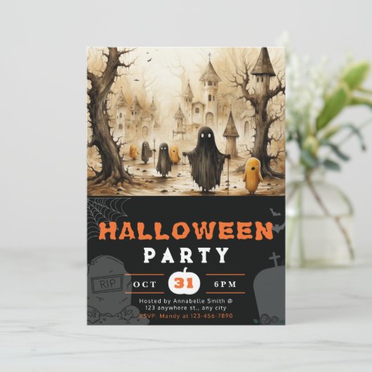 Spooky Gold en Black Ghosts Spirits voor Halloween Kaart (Staand voorkant)