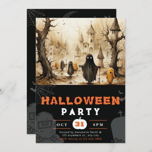 Spooky Gold en Black Ghosts Spirits voor Halloween Kaart (Voorkant / Achterkant)