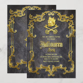 Spooky Gold  Halloween Party Gothic Skull Kaart (Voorkant / Achterkant)