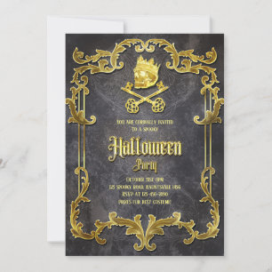 Spooky Gold  Halloween Party Gothic Skull Kaart