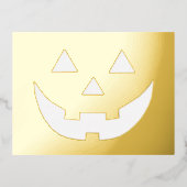 Spooky gold Jack o’ Lantern pomkin face Halloween Folie Feestdagen Briefkaart (Voorkant)