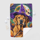 Spooky Golden Retriever Halloween Witch Pumpkin Golfhanddoek (Insitu)