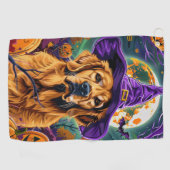 Spooky Golden Retriever Halloween Witch Pumpkin Golfhanddoek (Horizontaal)