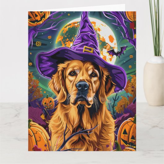 Spooky Golden Retriever Halloween Witch Pumpkin Kaart (Voorkant)