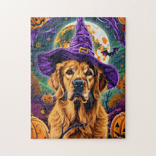 Spooky Golden Retriever Halloween Witch Pumpkin Legpuzzel (Verticaal)