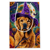 Spooky Golden Retriever Halloween Witch Pumpkin Medium Cadeauzakje (Voorkant)