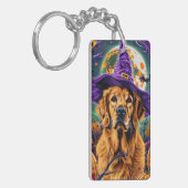 Spooky Golden Retriever Halloween Witch Pumpkin Sleutelhanger (Voorkant Links)
