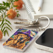 Spooky Golden Retriever Halloween Witch Pumpkin Sleutelhanger (Voorkant Rechts)