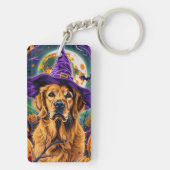 Spooky Golden Retriever Halloween Witch Pumpkin Sleutelhanger (achterkant)