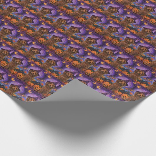 Spooky Goldendoodle Hond Halloween Heksenpompoen Cadeaupapier (Hoek)