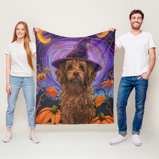 Spooky Goldendoodle Hond Halloween Heksenpompoen Fleece Deken (In situ)