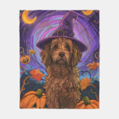 Spooky Goldendoodle Hond Halloween Heksenpompoen Fleece Deken (Voorkant)