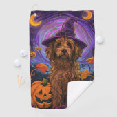 Spooky Goldendoodle Hond Halloween Heksenpompoen Golfhanddoek (Insitu)