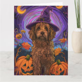 Spooky Goldendoodle Hond Halloween Heksenpompoen Kaart (Voorkant)