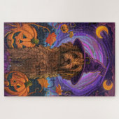 Spooky Goldendoodle Hond Halloween Heksenpompoen Legpuzzel (Horizontaal)