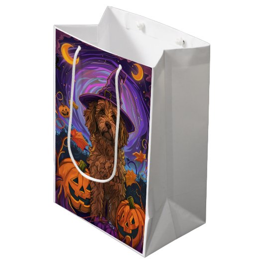 Spooky Goldendoodle Hond Halloween Heksenpompoen Medium Cadeauzakje (Voorkant Gekanteld)