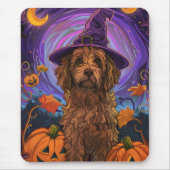 Spooky Goldendoodle Hond Halloween Heksenpompoen Muismat (Voorkant)