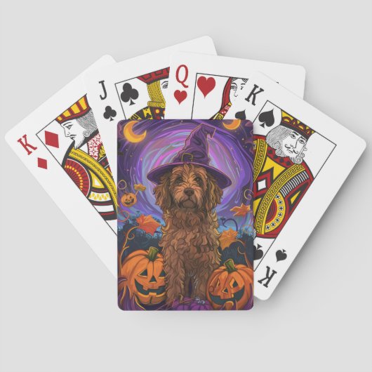Spooky Goldendoodle Hond Halloween Heksenpompoen Pokerkaarten (Achterkant)
