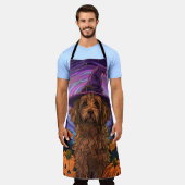 Spooky Goldendoodle Hond Halloween Heksenpompoen Schort (Gedragen)