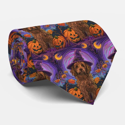 Spooky Goldendoodle Hond Halloween Heksenpompoen Stropdas (Opgerold)