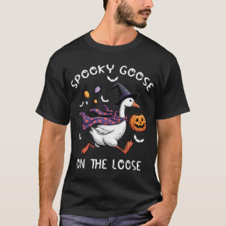 Spooky Goose On The Loose Witch Silly Goose Animal T-shirt